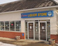 Store front for Village Liquor Store